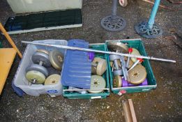 Three tubs of Weight-lifting Equipment, plus a Bar.