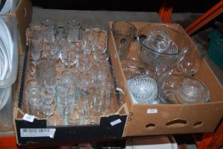 Two boxes of assorted glass.