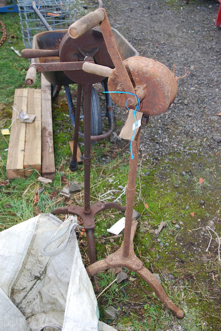 Two Vintage hand-operated Shearing Machines, with no head and cables.