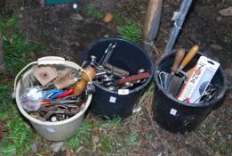 Two buckets of tools including various spanners, etc.