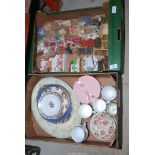 A quantity of miniature cottages, and a box of miscellaneous china.