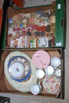 A quantity of miniature cottages, and a box of miscellaneous china.