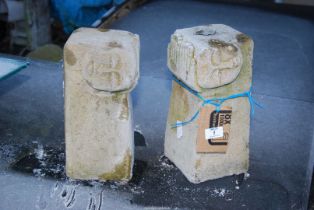 A pair of unusual concrete Sculptures with head resting in hands - 11" high