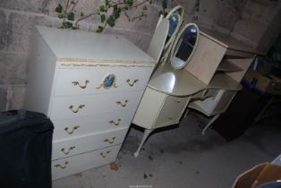 A part bedroom suite - including a dressing table, chest of 5 drawers, and a coffee table.