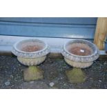 Two concrete Planters - 16" wide x 15½" high.