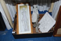 A plaques and two figurines (one boxed).