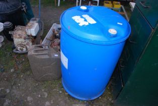 A plastic 205 litre Barrel, plus a Jerry-can.