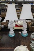 A pair of Blanc De Chine table Lamps with shades, 26 1/2" high overall.