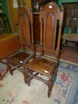 A pair of elegant high back Oak Hall/Side Chairs having turned legs,