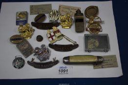 A small quantity of miscellanea including Penknife, "The Acme Thunderer" whistle, railway badges,