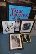 A quantity of framed photographs, posters and prints of Jack Jones, some signed.