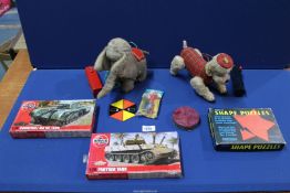 A quantity of battery tin plate toys, Scottie Dog and Elephant, Japanese 1950's, plus Airfix, etc.