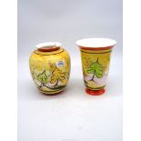 An Elements of Fire 'Fairy Glade' baluster vase and matching footed vase, 7 3/4" and 8" tall.