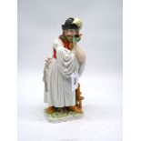 A Herend hand painted figure of a man in traditional dress leaning on a stick with a pipe in his