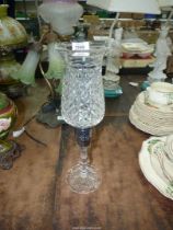 A cut glass candle lamp and shade, 15 1/4'' tall.