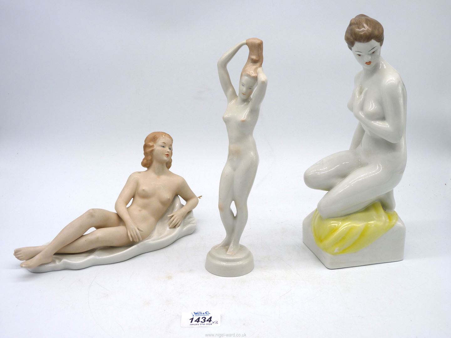 Three figures of nudes in various poses, one marked Budapest,