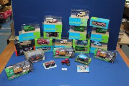 A quantity of model vehicles including boxed 'Licor' cars, farm vehicles by Teamsterz etc.