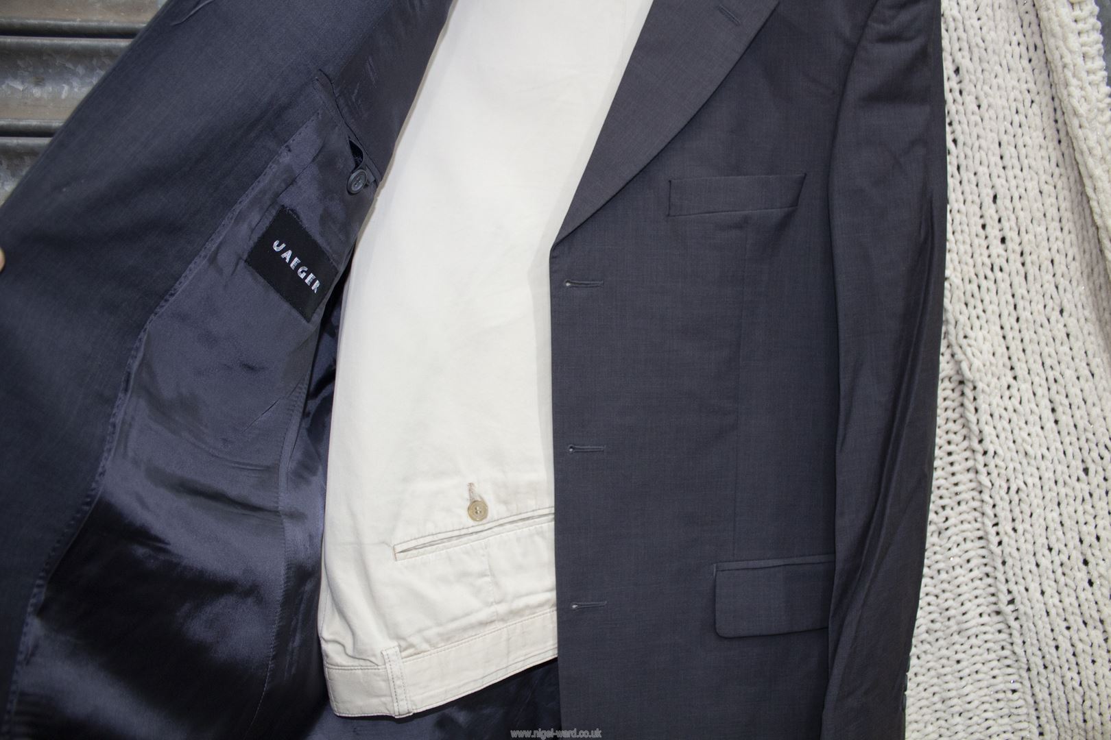 A gents dark grey Jaeger Jacket, size 52R and a pair of cream Hugo Boss trousers, 50'' waist. - Image 2 of 2