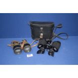 A cased pair of 8 x 30 Boots binoculars and a pair of John Browning metal and brass field