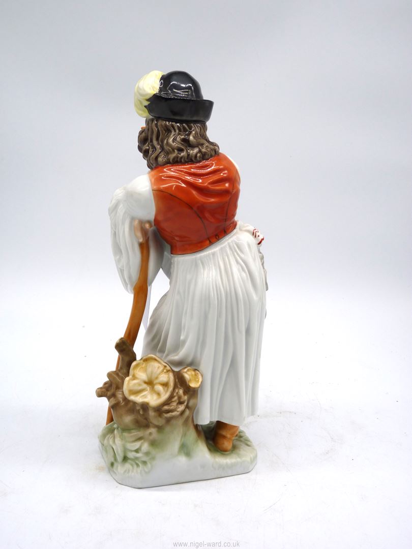 A Herend hand painted figure of a man in traditional dress leaning on a stick with a pipe in his - Image 2 of 3