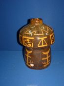 A large Studio Pottery vase in mushroom shape, with symbols of moon and stars, 13 3/4".