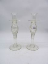 A pair of Wedgwood 'Interiors' glass candlesticks, 12" tall.