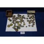 A quantity of small weights including; coin weights, half and one Guinea, half Moidor,