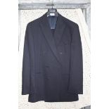 A gents navy blue Jaeger suit with double breasted jacket (size 50L) and matching trousers.