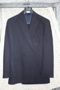 A gents navy blue Jaeger suit with double breasted jacket (size 50L) and matching trousers.