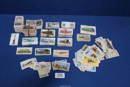 A box of railway related and aircraft cigarette cards including Wills, Senior Service, Churchman,