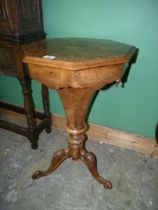 A Victorian Walnut octagonal Workbox Table,