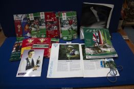 A small quantity of sporting memorabilia including Welsh Rugby programmes,