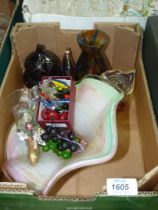 A small quantity of coloured glass including bunches of grapes, cherries, sweets,vases,