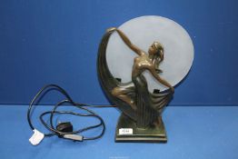 An Art Deco style lady table lamp base, 14 1/2" tall.