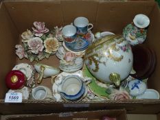 A quantity of china to include; Queensberry pill box, Royal Munich jug, Alka chambersticks,