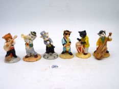 A quantity of Beswick Cat Band figures to include Feline Flamenco, Jazz Tom, Cool Cat, etc,