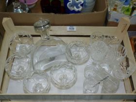 A quantity of wine glasses, sundae dishes, decanter, etc.