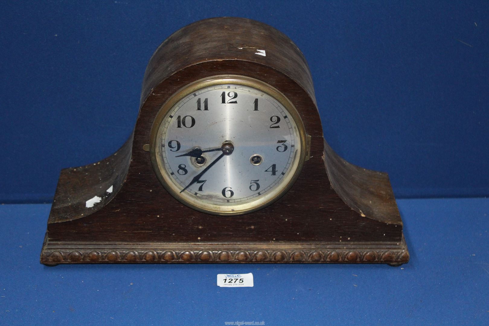 A two train movement Napoleon's hat mantle clock, no key or pendulum.