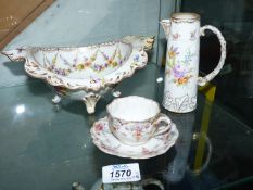 Three pieces of Dresden including; cup & saucer, small pitcher (no lid) and a bowl,