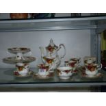 A Royal Albert 'Old Country Roses' coffee service plus two small cake stands.