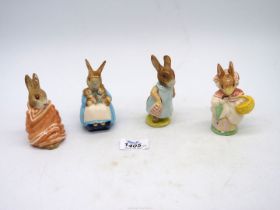 Four Royal Albert Beatrix Potter figures to include Mrs Rabbit, Poorly Peter Rabbit,