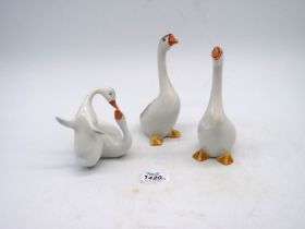 Three Hollohaza figures of Geese.