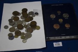 A small quantity of foreign and English coins to include George V old pennies, old sixpences,