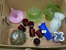 A quantity of coloured glass including; Alum Bay 'Jack in Pulpit' vase, uranium green glass,