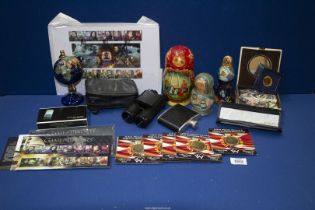 A quantity of miscellanea including boxed Parker Frontier pen, Matryoshka dolls,