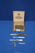 A small quantity of penknives including silver bladed with Mother of pearl handle, metal, etc.