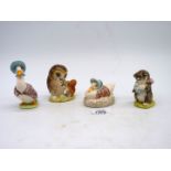 Four Royal Albert Beatrix Potter figures, two Jemima Puddleducks, Miss Moppet Kitten and Old Mr.