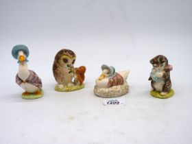 Four Royal Albert Beatrix Potter figures, two Jemima Puddleducks, Miss Moppet Kitten and Old Mr.