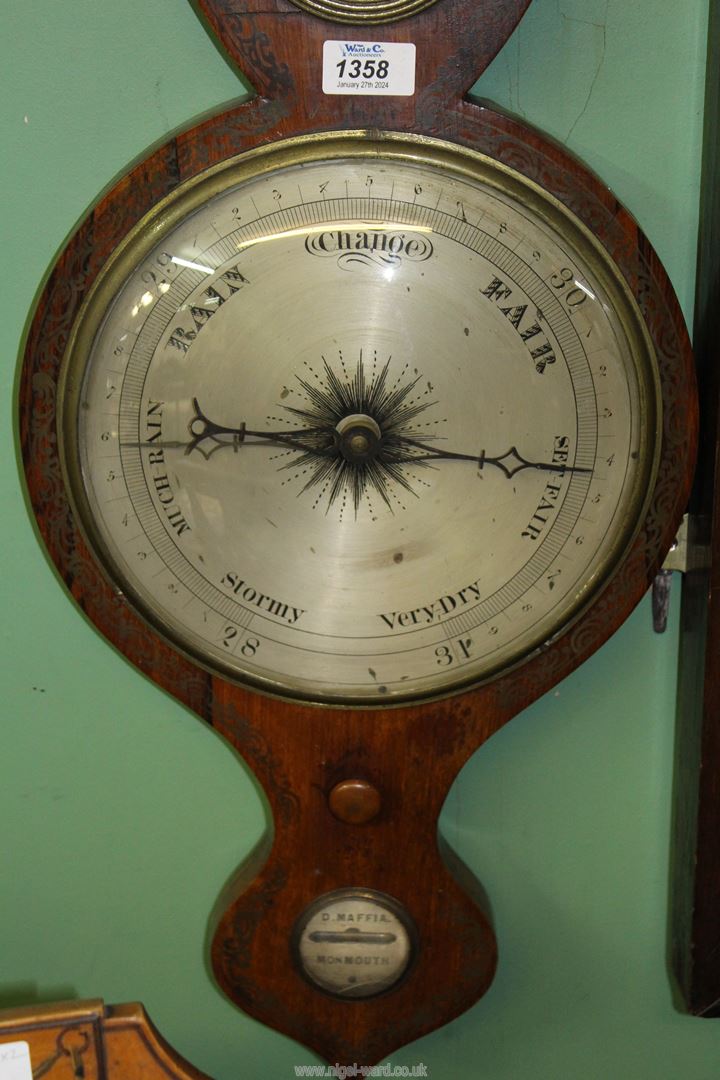 A Mahogany five point mercury barometer, convex mirror, thermometer, hygrometer(a/f), - Image 2 of 2