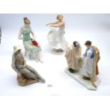 Four porcelain figures including a dancer,